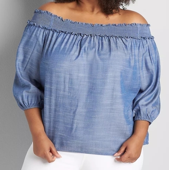Lane Bryant 3/4 Sleeve Chambray Off-the-Shoulder Top Size 14/16 New With Tags - Picture 8 of 8